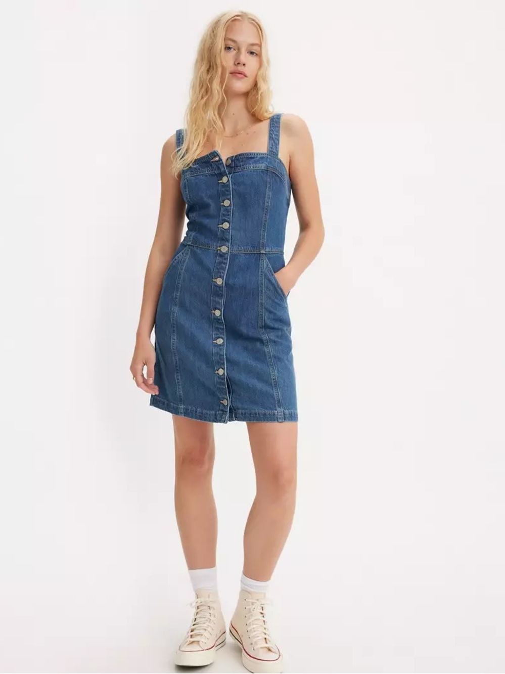 Levi’s Drea Button-Front Denim Mini Dress in Classic Blue